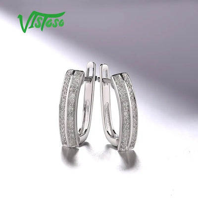 VISTOSO Gold Earrings For Women 14K 585 White Gold Sparkling Luxury Diamond Wedding Band Engagement Trendy Fine Jewelry