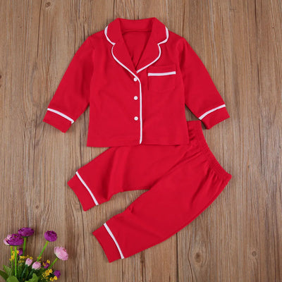 Infant Kids Baby Girls Boys 2Pcs 100% Cotton Pajama Sets Long Sleeve Jacket Shirt Pants Solid Sleepwear 6M-5Y
