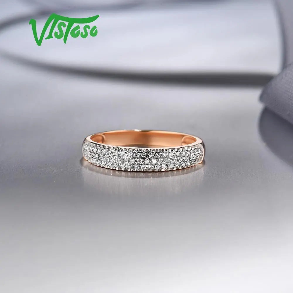 VISTOSO Gold Rings For Women Genuine 14K 585 Rose Gold Ring Sparkling Diamond Promise Engagement Rings Anniversary Fine Jewelry