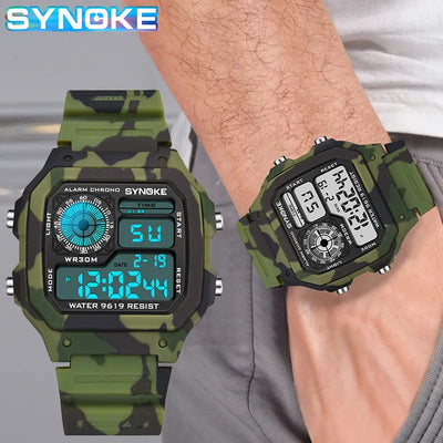 SYNOKE Men's Digital Watch Fashion Camouflage Military Wristwatch Waterproof Digital Watches Running Clock Relogio Masculino