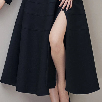TWOTWINSTYLE Black Split Casual Women's Dresses Notched Long Sleeve High Waist Patchwork Temperament Maxi Dress 2021 Fashion New