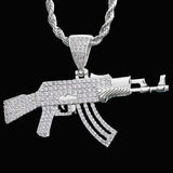 Personalized AK47 18K Gold Plated Rifle Charm HIP HOP Punk Jewelry Rope Chain ZIRCON Iced Out CZ Gun Pendant Necklace for Men