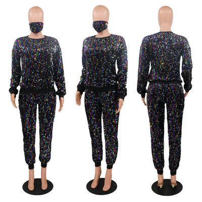 Winter  Plus Size S-5XL Clothing For Women Two Piece Set Sequins Birthday Outfit Joggers Tracksuit Wholesale Dropshipping 2021