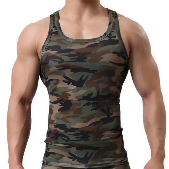 CLEVER-MENMODE Séchage Rapide Hommes Débardeur Maillot de Corps Chemise Sans Manches Fitness Camouflage Singlet Bodybuilding Gilet Élastique Vêtements