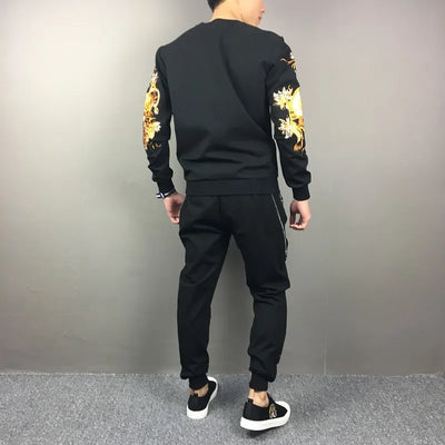 Autumn Mens Casual Tracksuit Two Piece Set Fashion Embroidery Sportswear Long Sleeve Pullover Tops Sweatpants Matching Sets Men