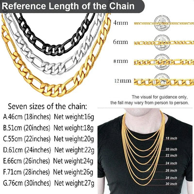 Stainless Steel Figaro Chain Cuban Link Necklace For Men Women Aestethic Colar Choker Collar Gold Color Jewelry DIY
