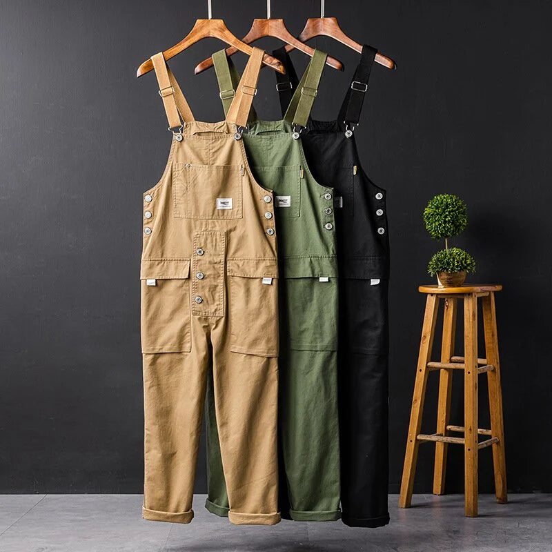 Men's Loose Cargo Bib Overalls Pants Multi-Pocket Overall Men Casual Coveralls Suspenders Jumpsuits Rompers Wear Coverall
