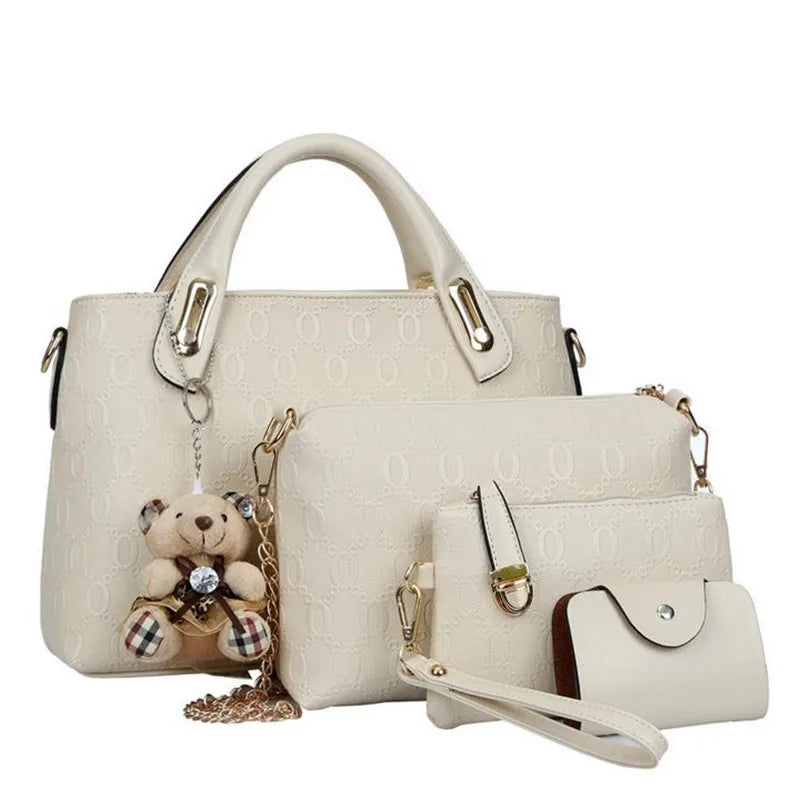 4pcs/Set Luxury PU Leather Women's Handbag Set Designer Messenger Shoulder Bag Wallet Multifunction Storage Fashionable Bags