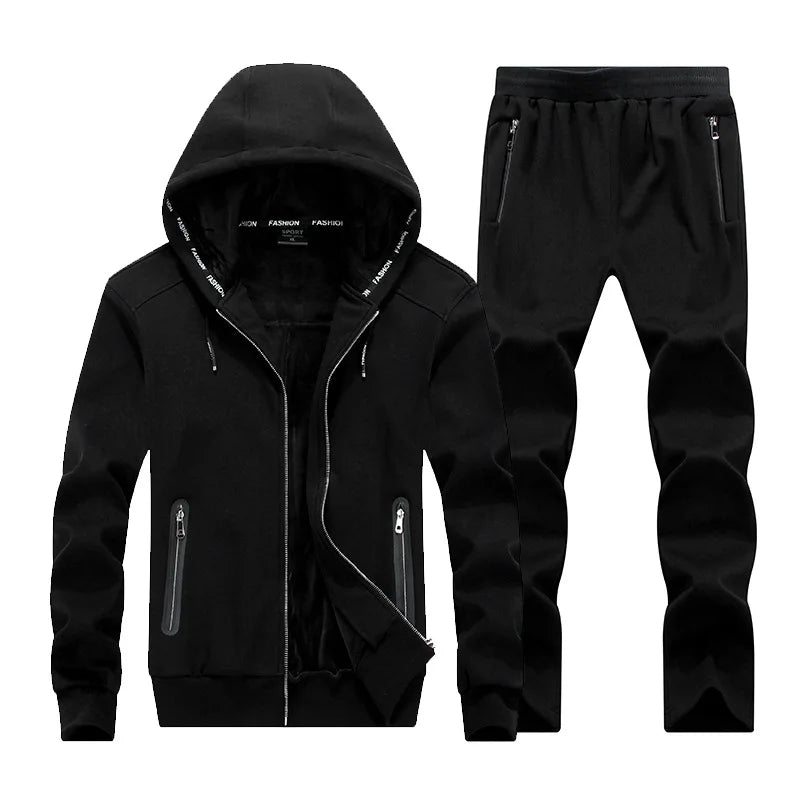 Winter Thick Men Sports Suit Tracksuit Hooded Sportswear Zipper Sweats Suits Hooded Mens Tracksuits Pants Fleece Warm Sets Male