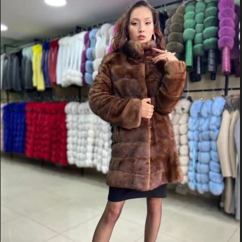Mink Fur Coat for Women, Plus Size, Natural Fur, Warm and Thick, Long Leather Jacket for Ladies, 2021 New