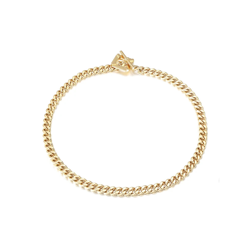 Women Female Shiny Gold Necklace Simple Square Toggle Clasp Chain Necklace