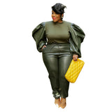 2025 New Arrivals Ladies Casual Clothing Plus Size Two Piece Set Fashionable Print Leopard Decoration Skinny Fit for Spring