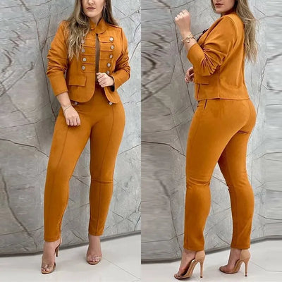 2022 Work Wear Two Piece Suit Sets Summer Women Fashion Solid Color Long Sleeve Double Breasted Blazer & Long Casual Pants Set
