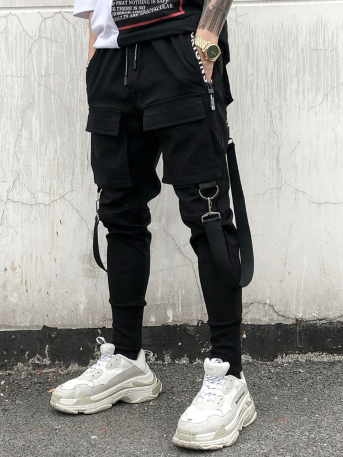 Youth Mechanical Style Ribbon Japanese Style Fried Street Tactical Pants