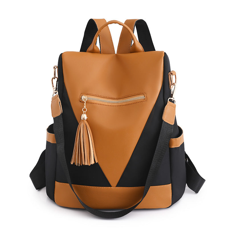 Backpack, Simple and Fashionable Contrasting Color Stitching Backpack, Women's Casual Travel Shoulder Bag, Versatile Wear-Resistant Handbag