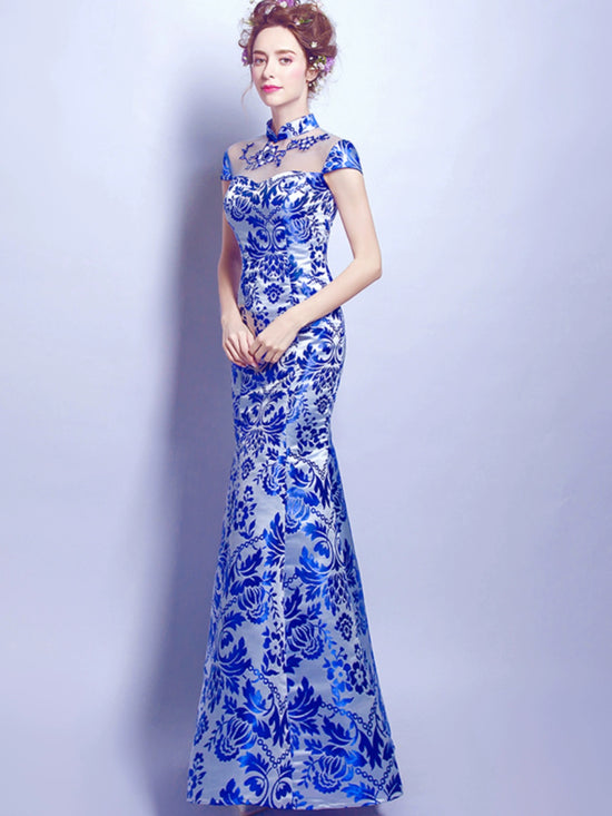 Elegant Blue Host Wedding Dress Blue and White Porcelain