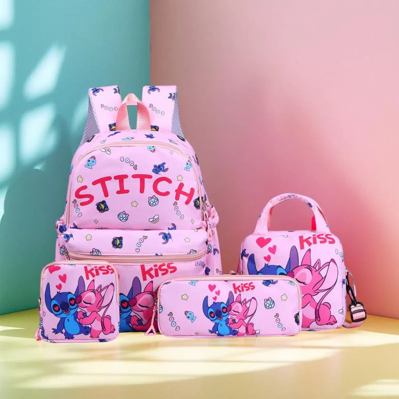 4pcs Stitch Backpack Set, Lightweight, Includes Pencil Case, Handbag, Coin Purse, Ideal Gift for Students, School Supplies