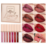 8 pcs matte liquid lipstick, lip glaze - waterproof, non-stick, long-lasting lip gloss, brown, pink, purple and red tones, suitable for Valentine's Day, daily, parties, travel