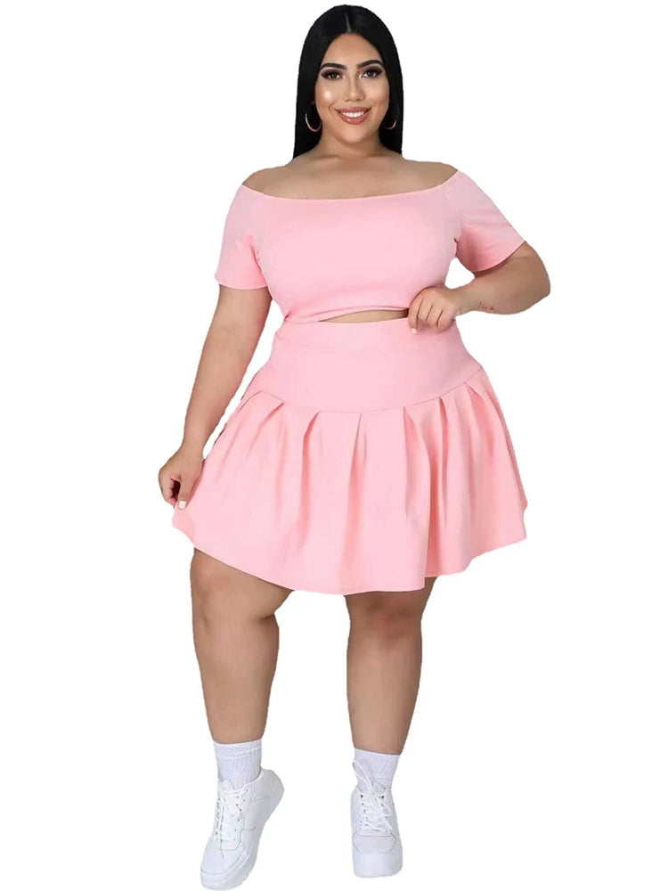 5xl Plus Size Women Clothing Wholesale Summer Outfits Crop Tops and Pleated Skirt Tracksuit Sweet Dress Suits Dropshipping