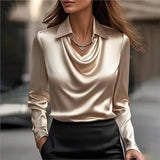 2025 New Satin Women Shirt Vintage Long Sleeve Blouse Silk Elegant Womens Tops Commuting  White Shirt Autumn Female Clothing