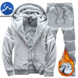 2025 Large Winter Mens Casual Sports Plush Set Hooded Coat + Pants Korean Edition Warm Thick Two Piece Set Fleece Clothes Men