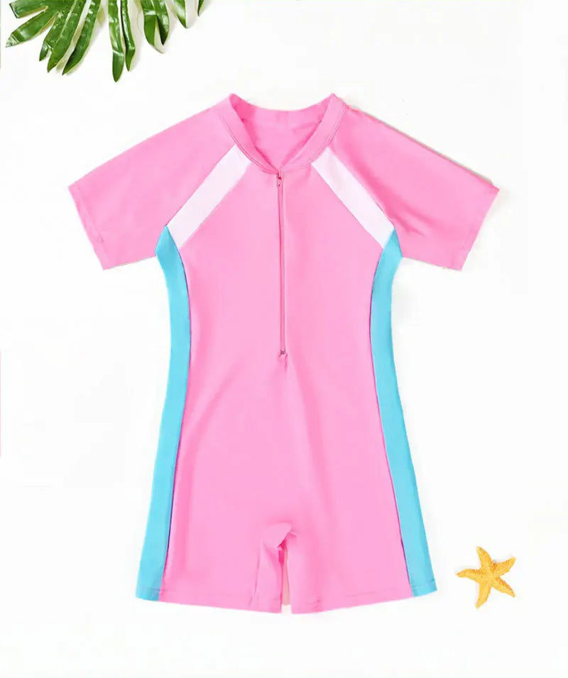 Children's Swimsuit Boys And Girls One-Piece Swimsuit Short-Sleeved Beach Sunscreen Professional Training Swimsuit