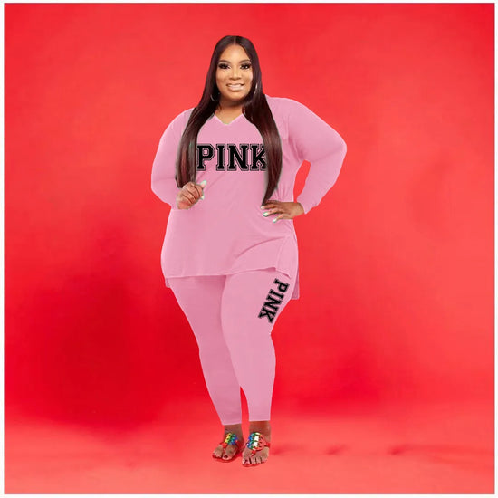 XL-5XL Fall 2021 Plus size Women Clothing Two Piece Set Fashion Long Sleeve V Neck top And Pants Print 2 Piece Suit Outfit