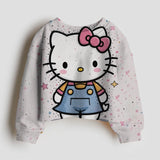 Cartoon Hello Kitty print crop Hoodie Korean Version Tops New Casual Round Neck Sweatshirts Long Sleeve Trendy Fashion Clothing