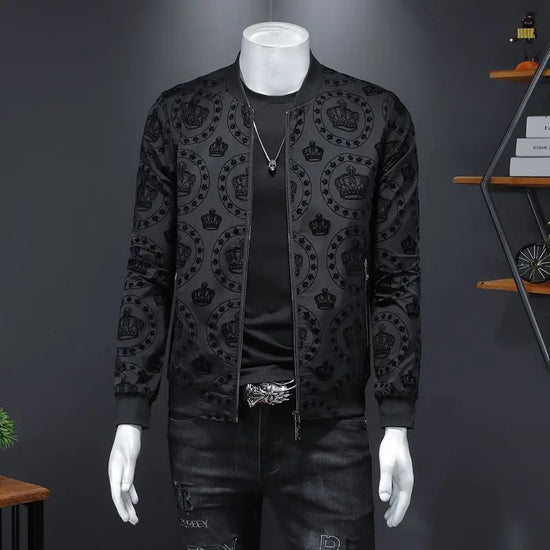 Crown Vintage Jacket Men 2021 Spring New Mens Korean Slim Jacket Men Club Outfit Bomber Black Print Jacket Men Jaqueta Masculina