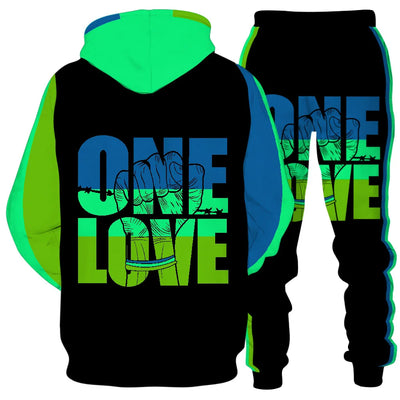 Bob Marley Men's Sets One Love Rasta Hoodie and Joggers Activewear Sets Unisex Long Sleeve Tracksuits Two Piece Outfits S-5XL