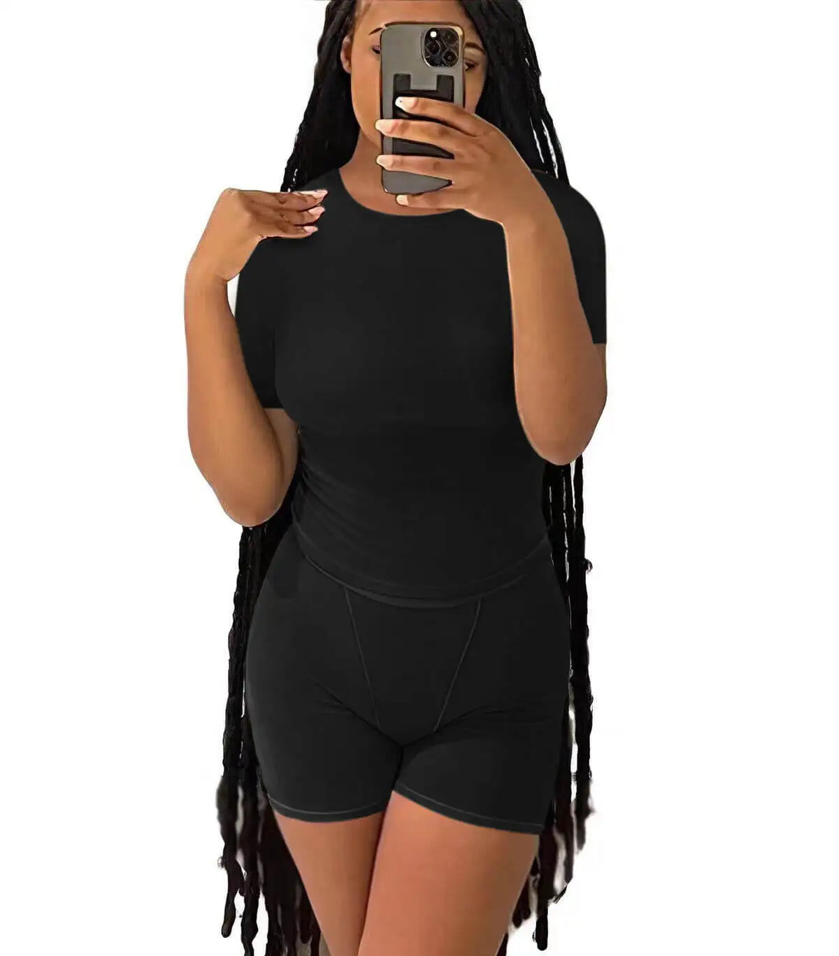 Casual Workout Two Piece Outfits for Women Fitted Crew Neck T-shirt High Waist pants Matching Sets Streetwear