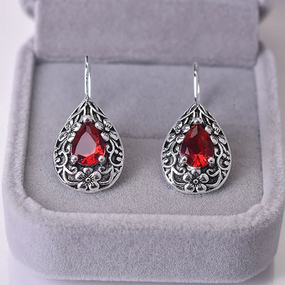 Natural Ruby Earrings for Women 925 Silver Water Drop Pear Earrings Carved Red Topaz Gemstone Garnet Earrings Luxury Jewelry