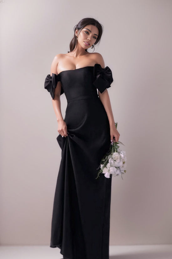 Elegant Black off-Shoulder Banquet Birthday Party Stage Performance Annual Meeting Host Wedding Dress 19780