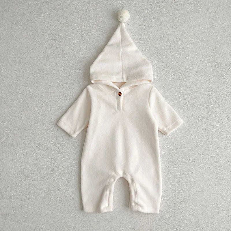 Infant Baby Girls Jumpsuit Long Sleeved Solid Color Hooded Toddler Baby Girl Romper Autumn Spring Baby Girl Clothing