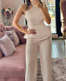 2 Piece Sets Women Outfit Sexy One Shoulder Ruched Top & Casual Straight Leg Pants Suits for Female Spring 2024 Fashion New