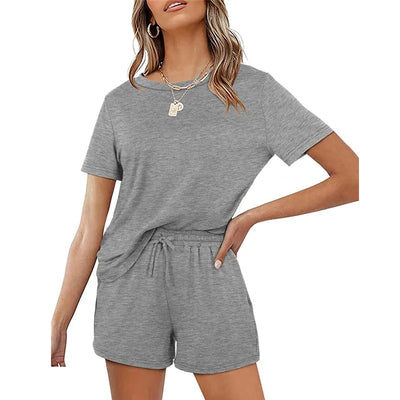 2023 Summer Loose Pajamas Set Women Print Sleepwear Home Suits Short Sleeve Lounge Wear For Women Pjs Sets