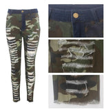 2019 New Autumn Winter Female Denim Pants Women Skinny Hole Spliced Camouflage Print Jeans Sexy Pencil Bandage Trousers