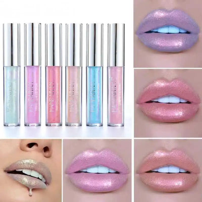 6 Colors Laser Holographic Lip Gloss Liquid Lipstick Mermaid Pigment Longlasting Glitter Lipgloss Waterproof Metallic Lip Makeup