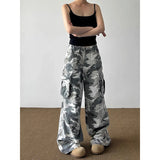 American Vintage 2000s Style High Waist Camouflage Jeans Pants Autumn Women's Baggy Y2K Wide Leg Denim Trouser Female Clothes