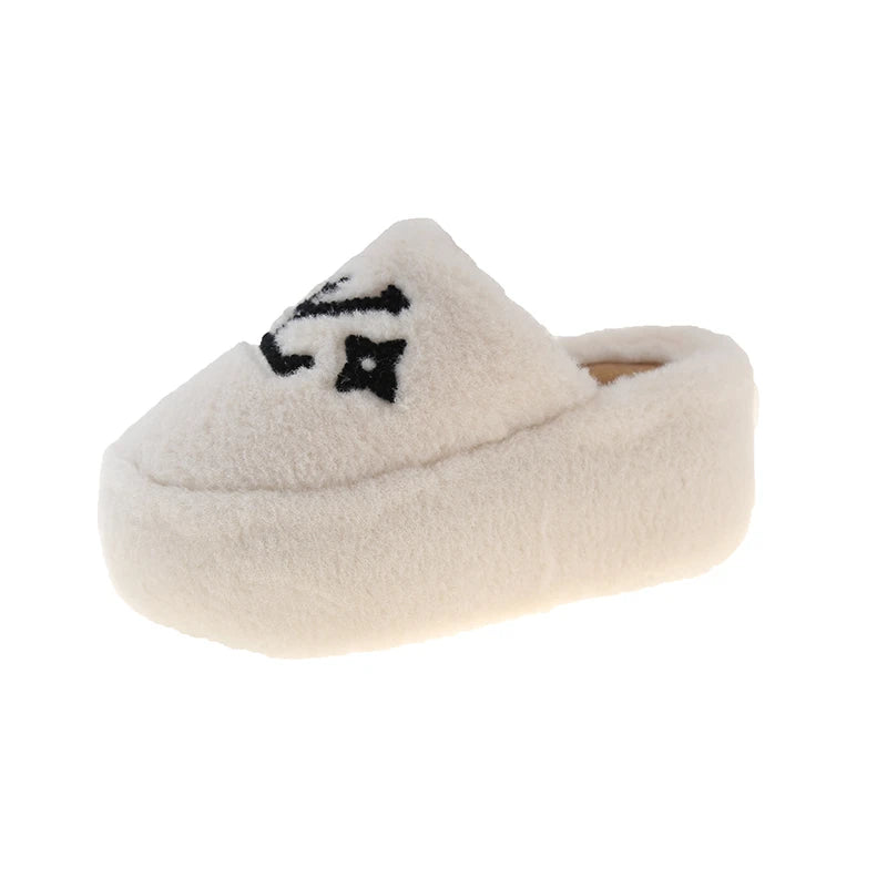 2025 New Fashion Fuzzy Slippers Women Indoor House Non Slip Warm Plush Woman Slippers Winter Comfort Soft Sole Cotton Slides