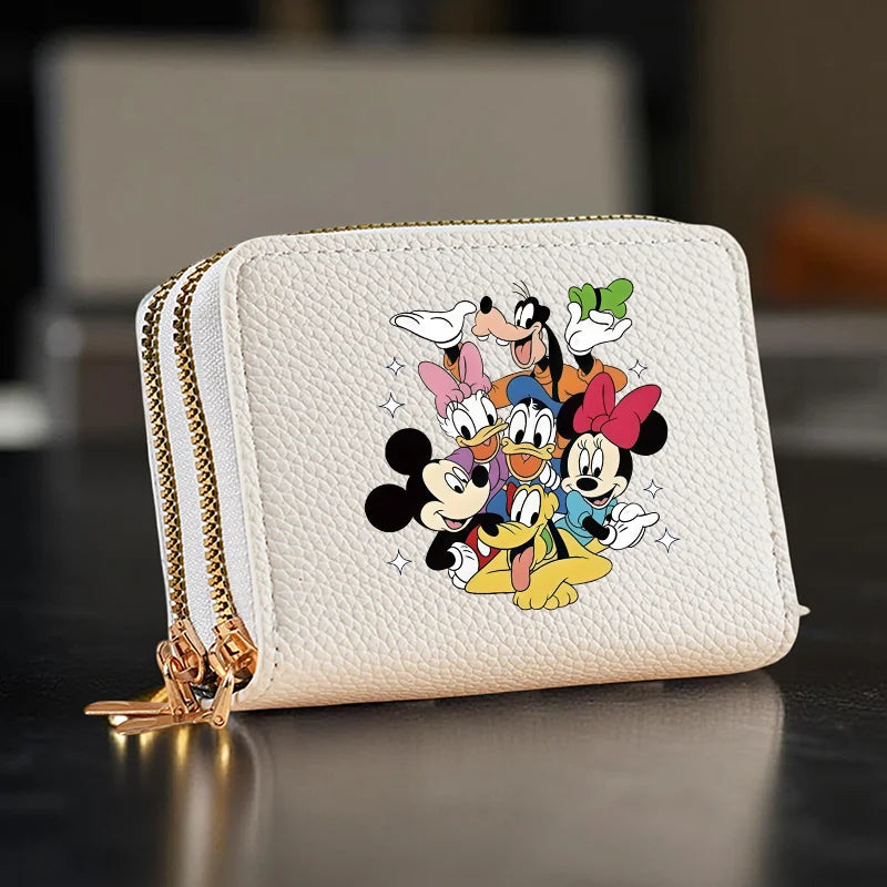 1pc Mickey Minnie Donald Short Coin Purse with Card Slots, Double Zipper Wallet - Large Capacity Credit Card Holder And Coin