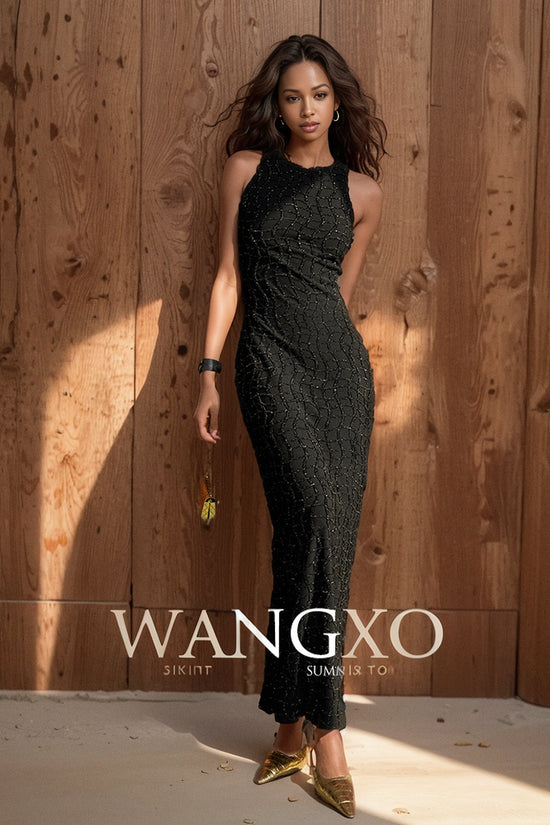 Wangxo 95 Fold round Neck off-Shoulder Dress Halterneck