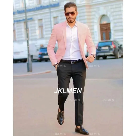 2023 New Men Wedding Sky Blue Pink Notched Lapel Suits Business Casual Formal Costume Homme Slim Fit 2 Pcs Set Jacket Pants