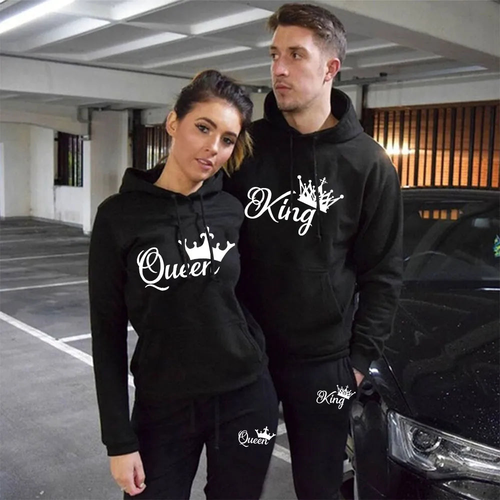 2022 Fashion Spring Autumn Sweatsuits for Men Women Sportwear Set King or Queen Printed Couple Suits 2PCS Hoodie and Pants S-4XL