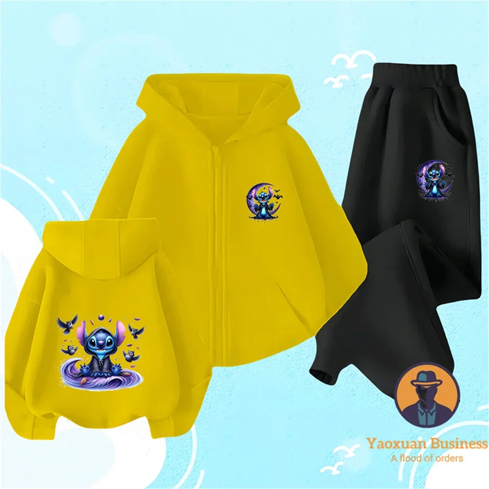 2025 New Arrival Stitch Halloween Kids Children Boys Girls Zip Up Sweatshirt Set Cute Printed Cartoon Windproof Warm Autumn