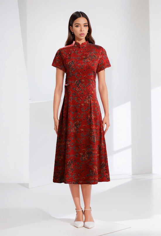 Women Improved Cheongsam Mom Dress Red Cheongsam