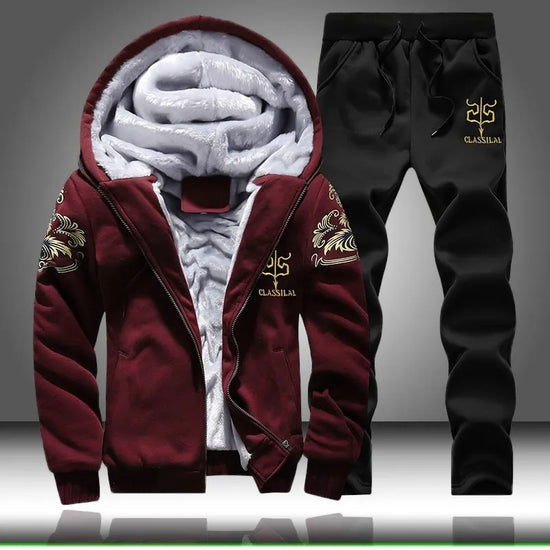 Causal Tracksuits Men Sets Hooded Thicken Fleece Hoodies + Sweatpant Winter Spring Sweatshirt Sportswear Male Letter Print