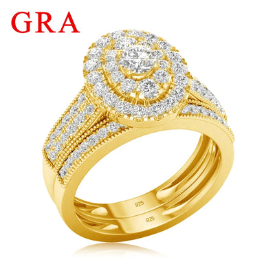 Szjinao 2PCS Moissanite Engagement Rings Set For Women Yellow Gold Bridal Jewelry With Certificate Luxury Couple Gifts On Sale