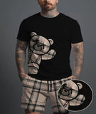 2025 Summer new men's suit 2-piece casual bear 3D printed plaid shorts summer comfort breathable lightweight men's suit new styl
