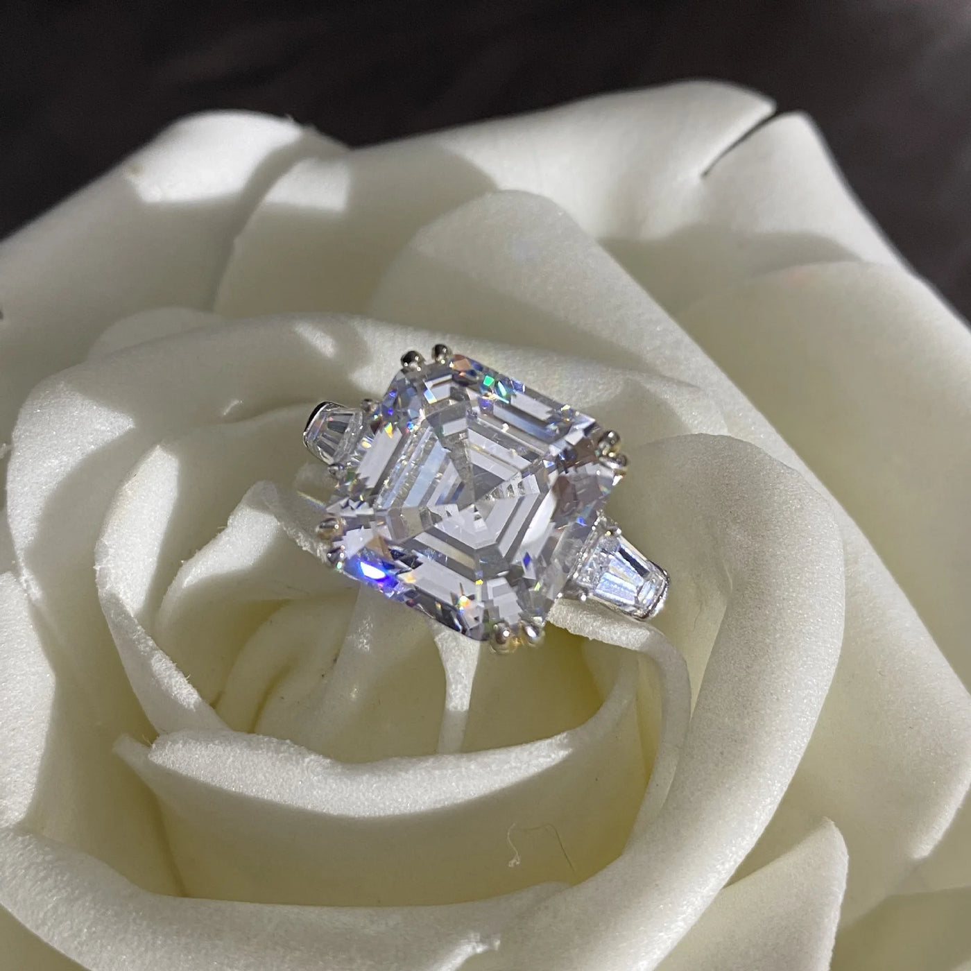 Wong Rain 925 Sterling Silver Asscher Cut Lab Sapphire Citrine High Carbon Diamonds Gemstone Wedding Ring Fine Jewelry Wholesale